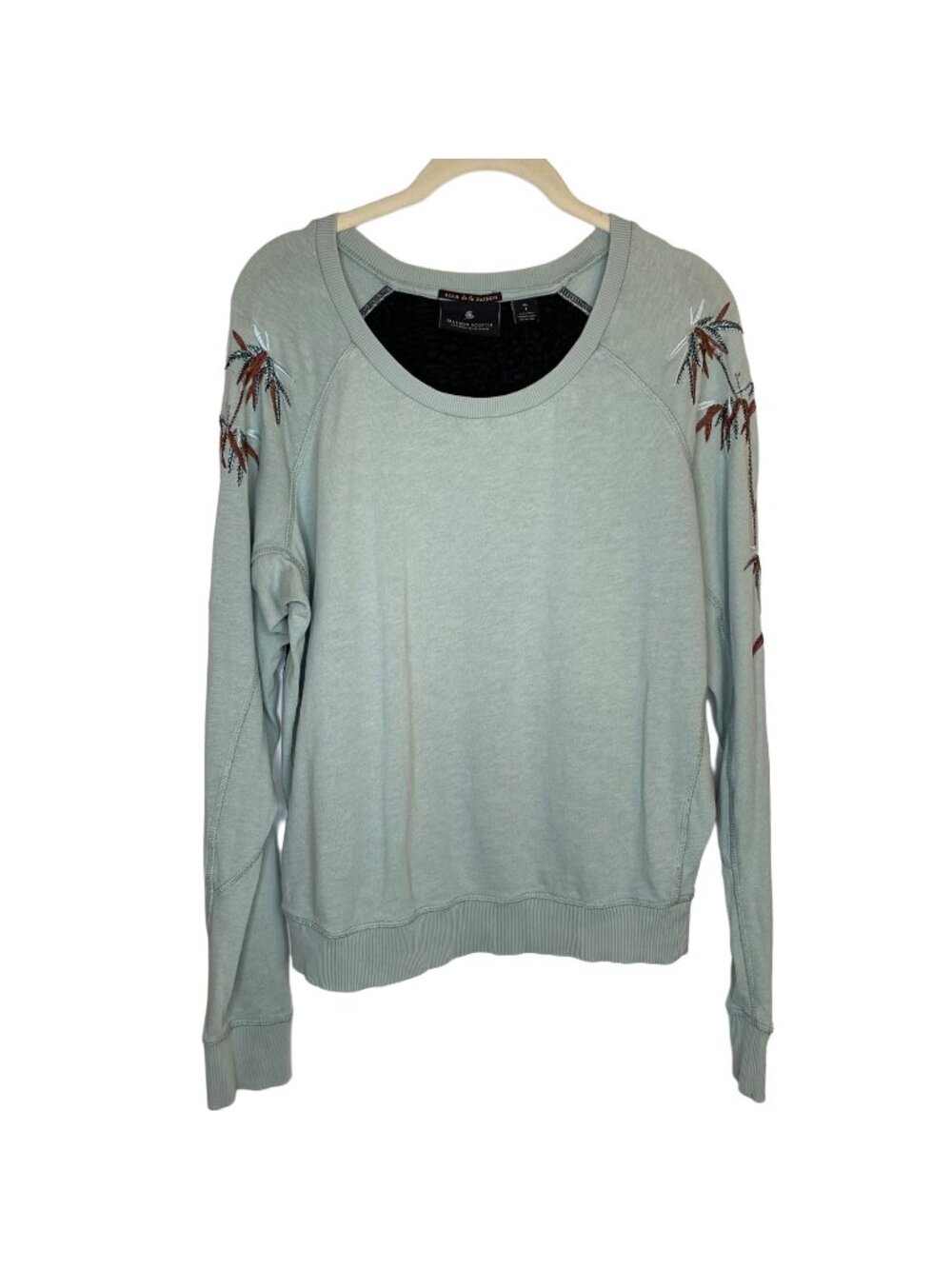 Maison Scotch Mint Green Embroidered Sweatshirt, 1